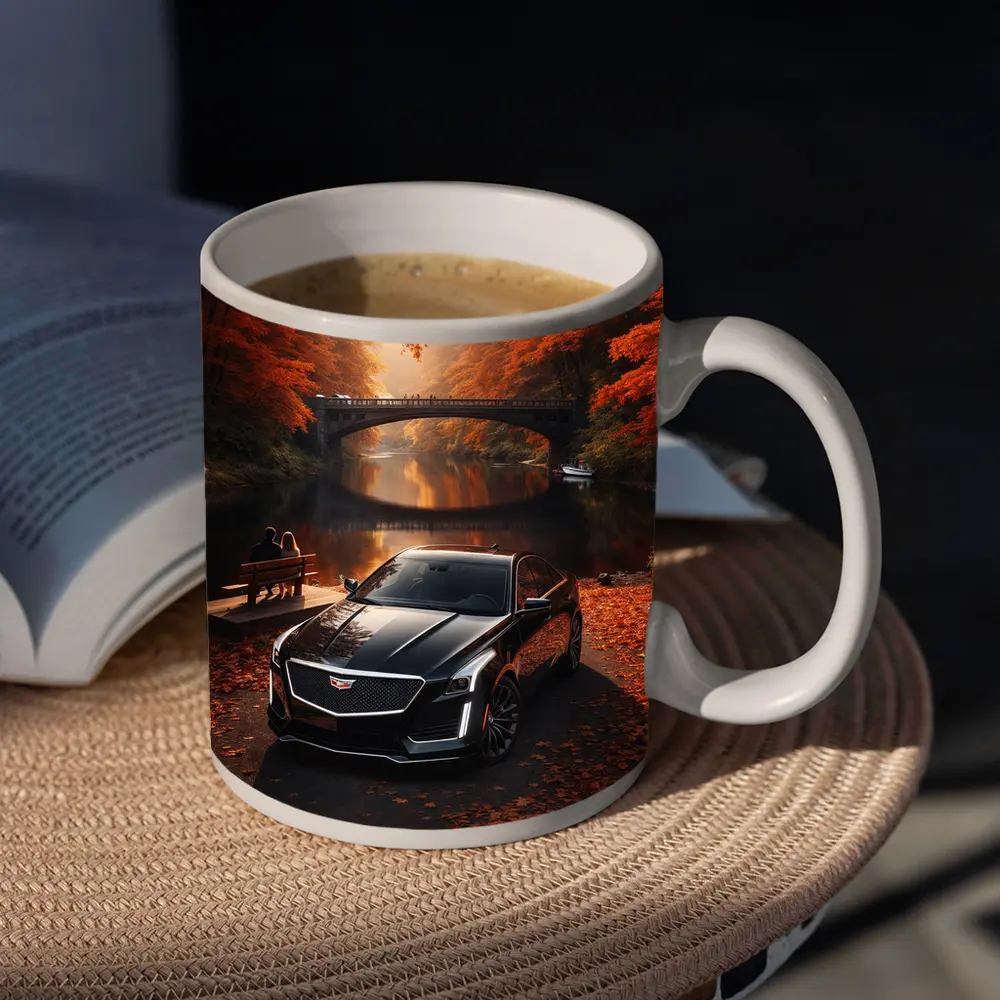 Cadillac CTS Black Sedan Autumn River – Mugs