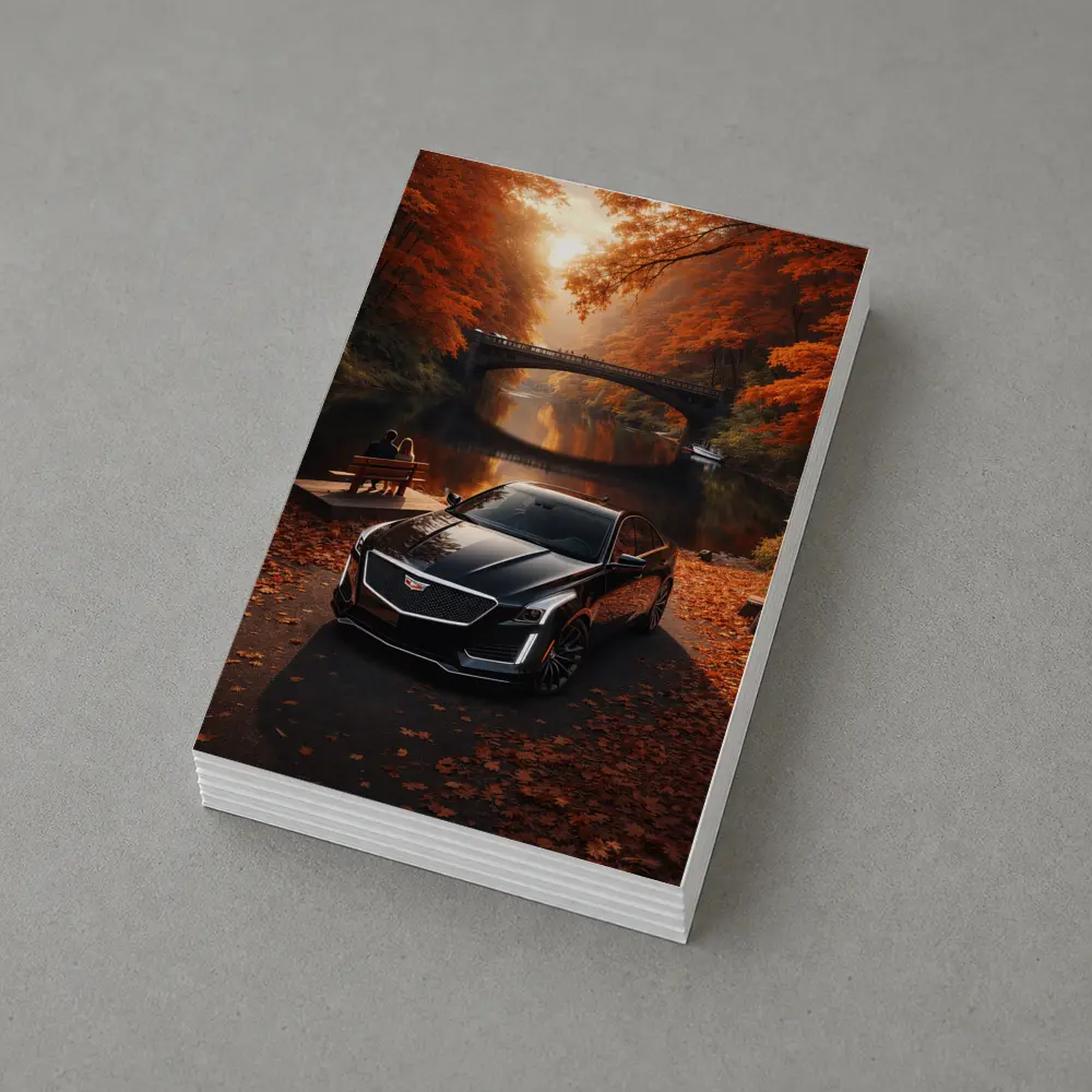 Cadillac CTS Black Sedan Autumn River – Postcards