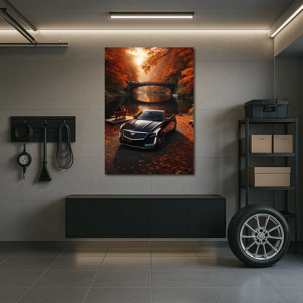 Cadillac CTS Black Sedan Autumn River – Wall Art