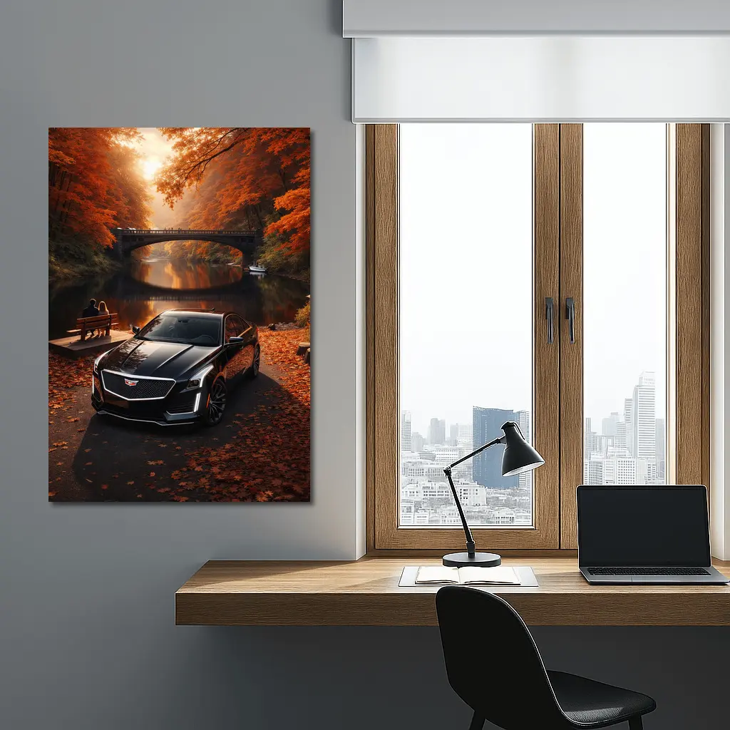 Cadillac CTS Black Sedan Autumn River – Wall Art