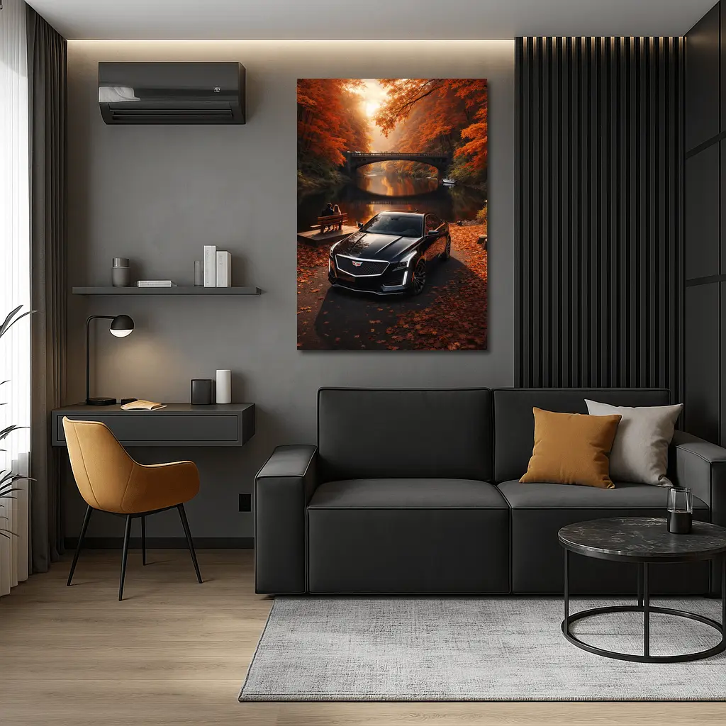 Cadillac CTS Black Sedan Autumn River – Wall Art