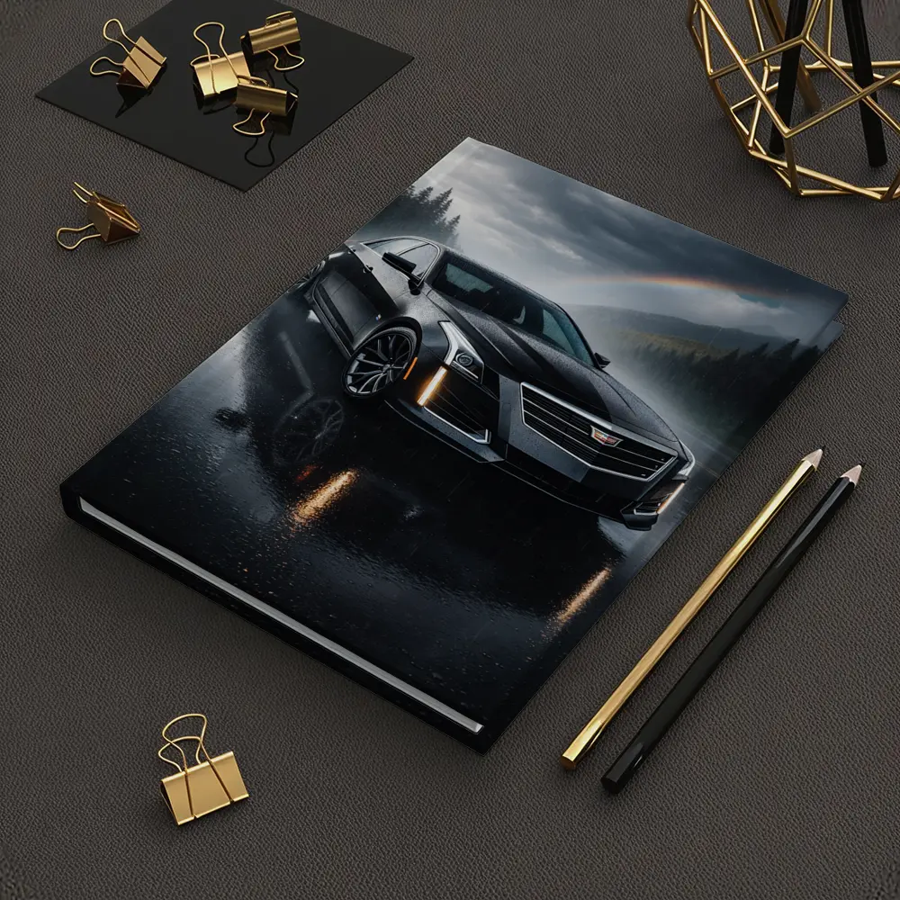 Cadillac CTS Black Sedan Rainy Forest Road – Notebooks
