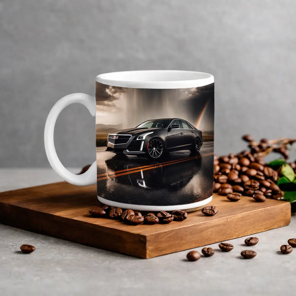 Cadillac CTS On Wet Road Storm Sky – Mugs