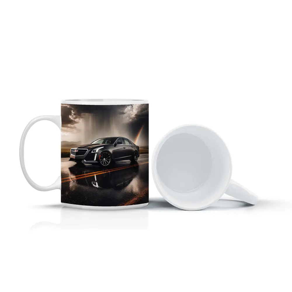 Cadillac CTS On Wet Road Storm Sky – Mugs