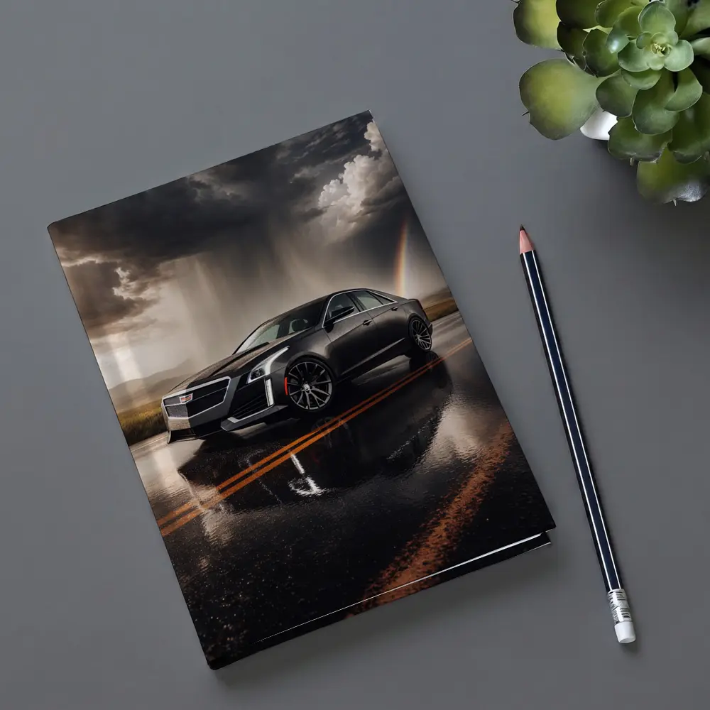 Cadillac CTS On Wet Road Storm Sky – Notebooks