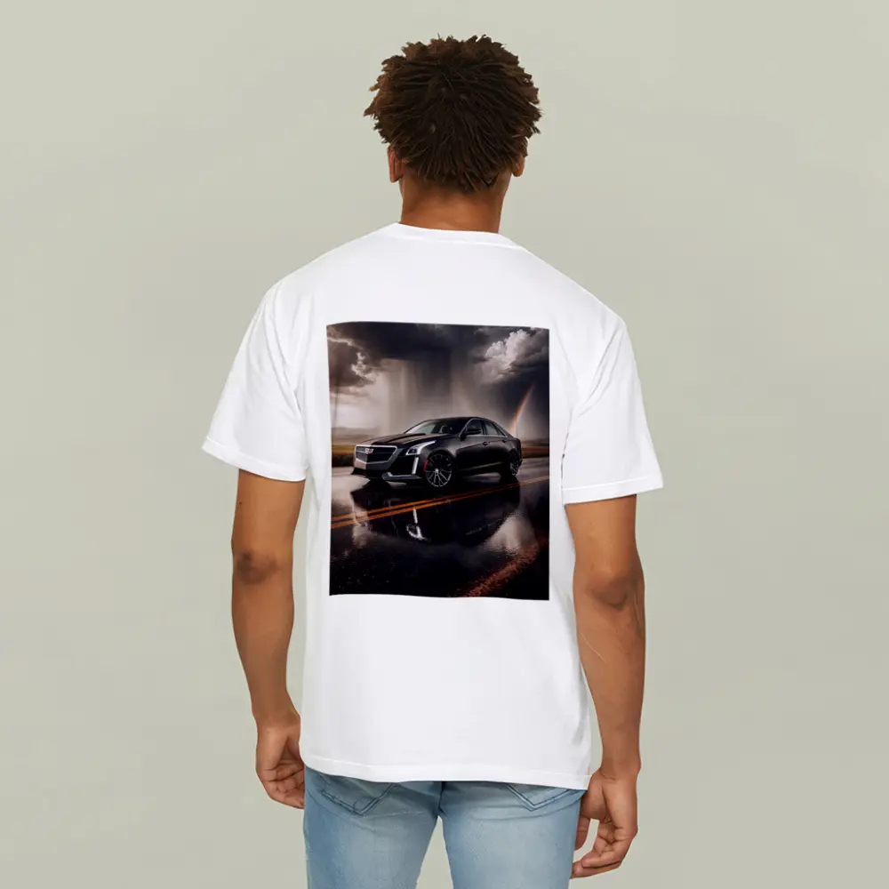Cadillac CTS On Wet Road Storm Sky – T-Shirts