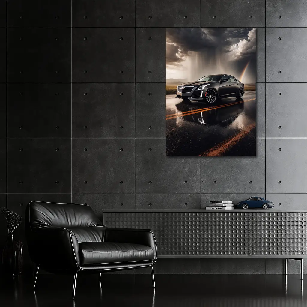 Cadillac CTS On Wet Road Storm Sky – Wall Art