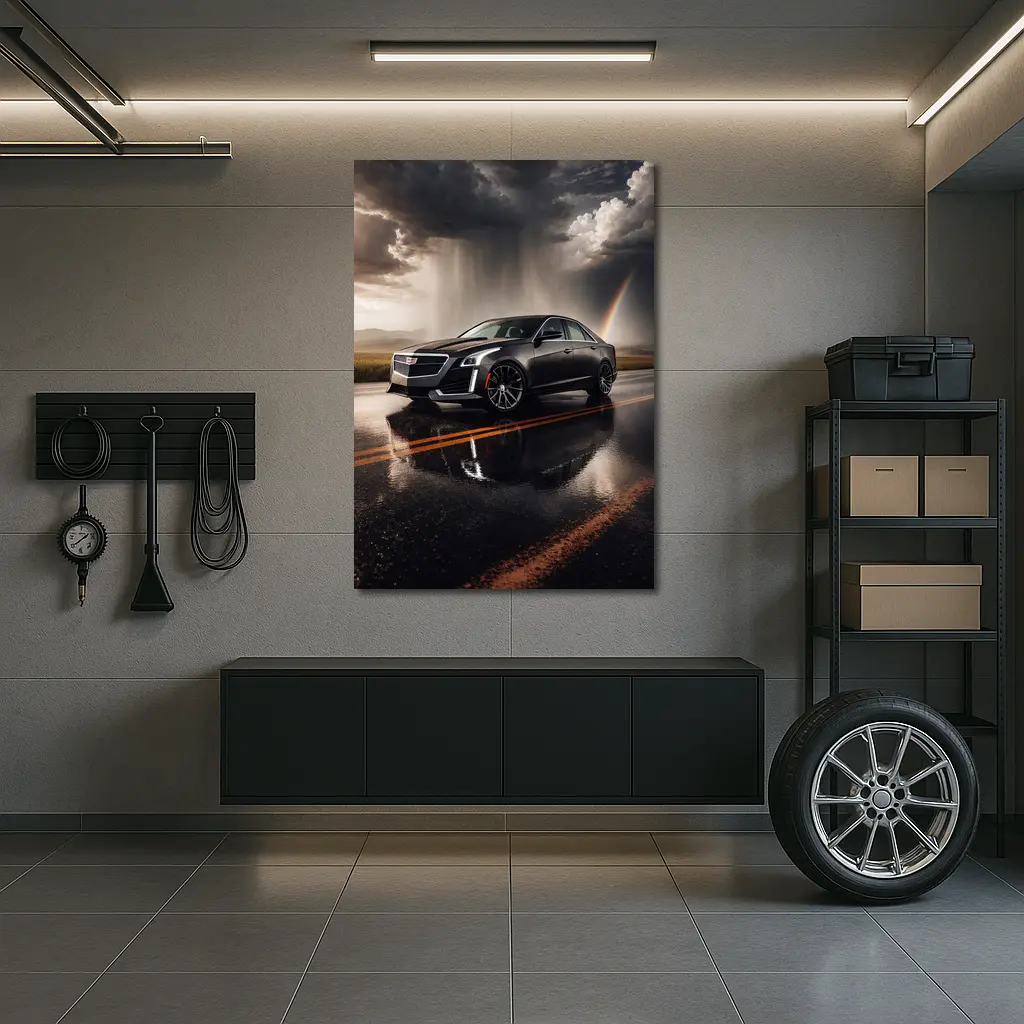 Cadillac CTS On Wet Road Storm Sky – Wall Art