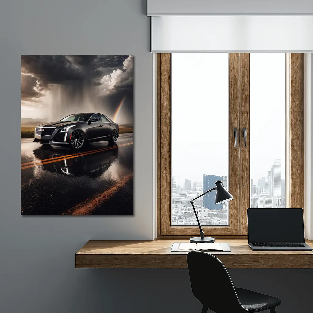 Cadillac CTS On Wet Road Storm Sky – Wall Art