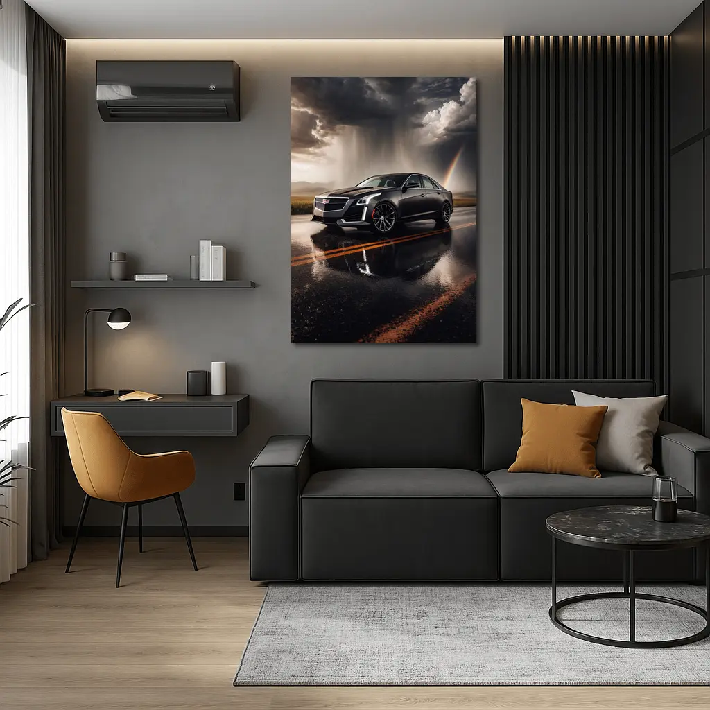 Cadillac CTS On Wet Road Storm Sky – Wall Art