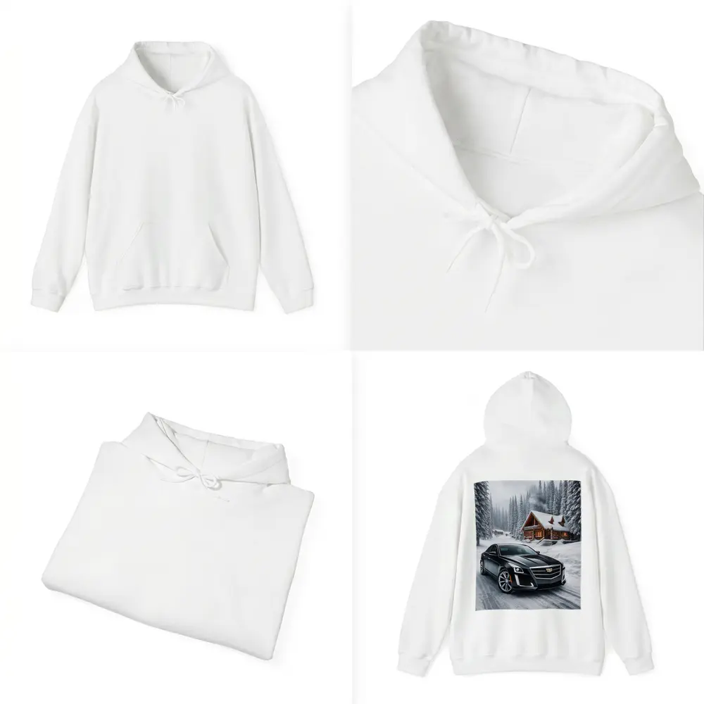 Cadillac CTS Black Sedan Snowy Winter Forest – Hoodies