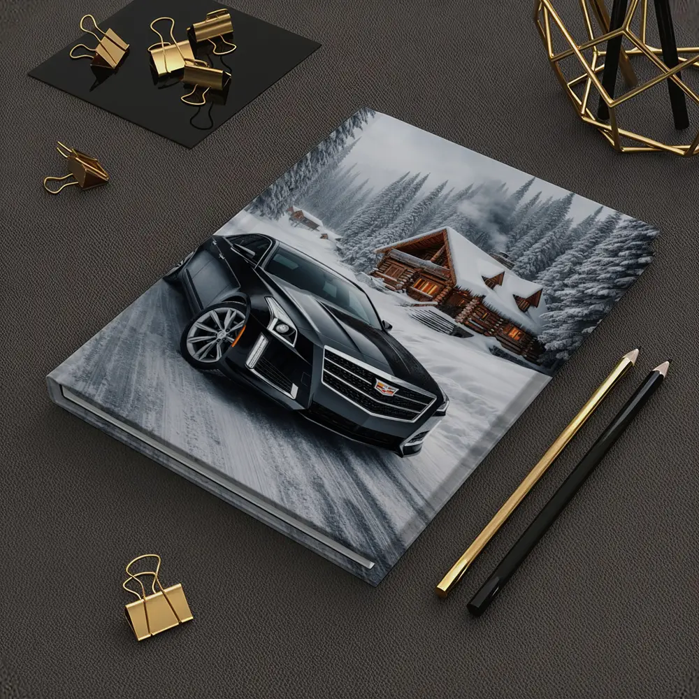 Cadillac CTS Black Sedan Snowy Winter Forest – Notebooks