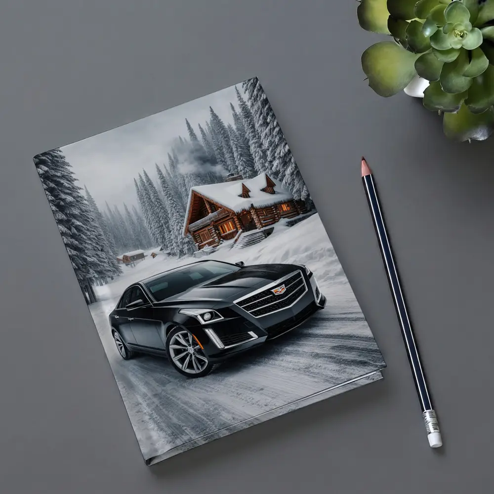 Cadillac CTS Black Sedan Snowy Winter Forest – Notebooks