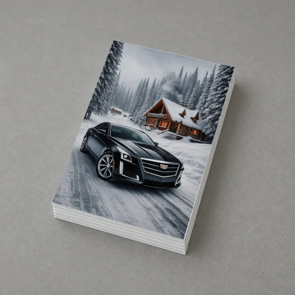 Cadillac CTS Black Sedan Snowy Winter Forest – Postcards