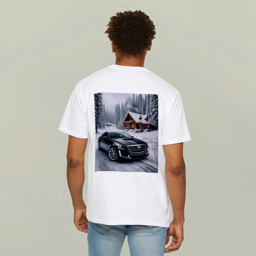 Cadillac CTS Black Sedan Snowy Winter Forest – T-Shirts