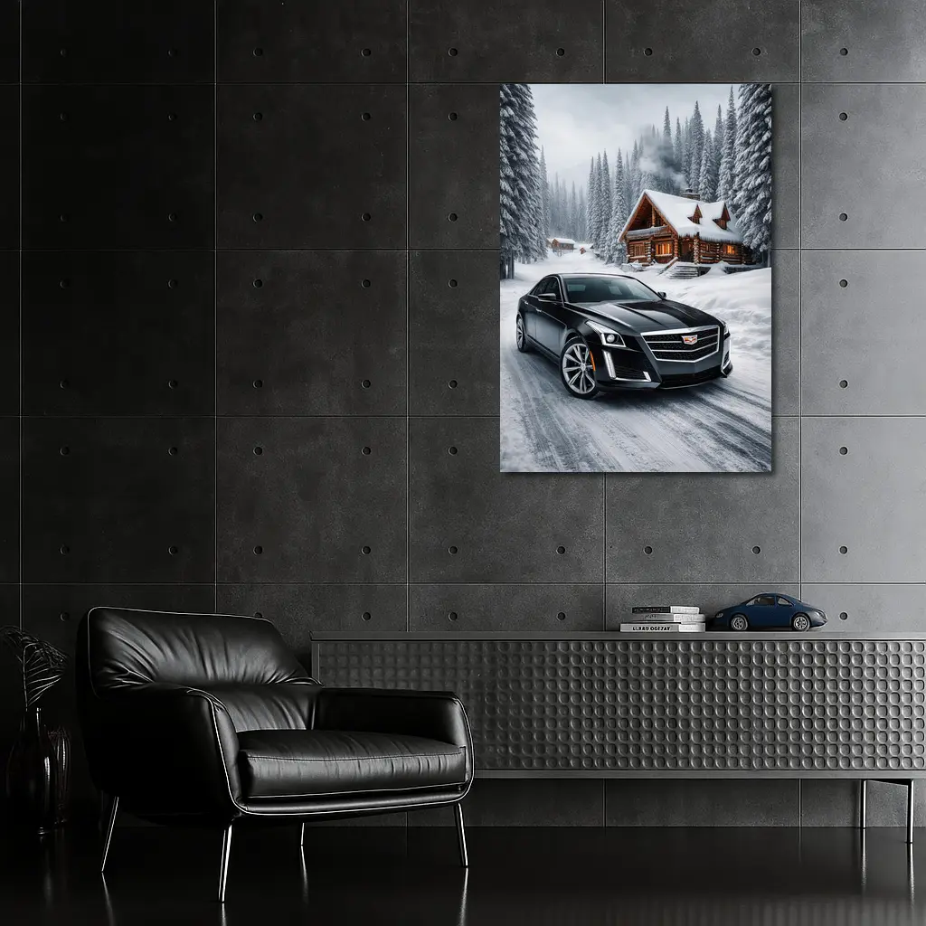 Cadillac CTS Black Sedan Snowy Winter Forest – Wall Art