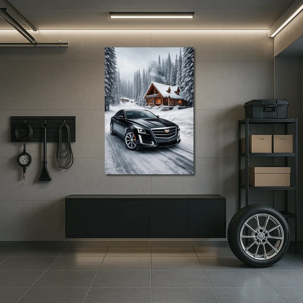Cadillac CTS Black Sedan Snowy Winter Forest – Wall Art