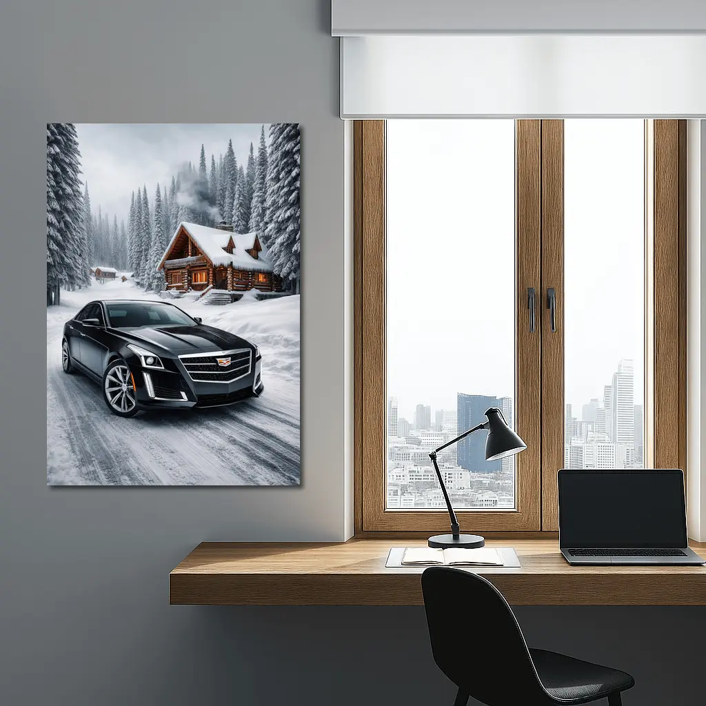 Cadillac CTS Black Sedan Snowy Winter Forest – Wall Art