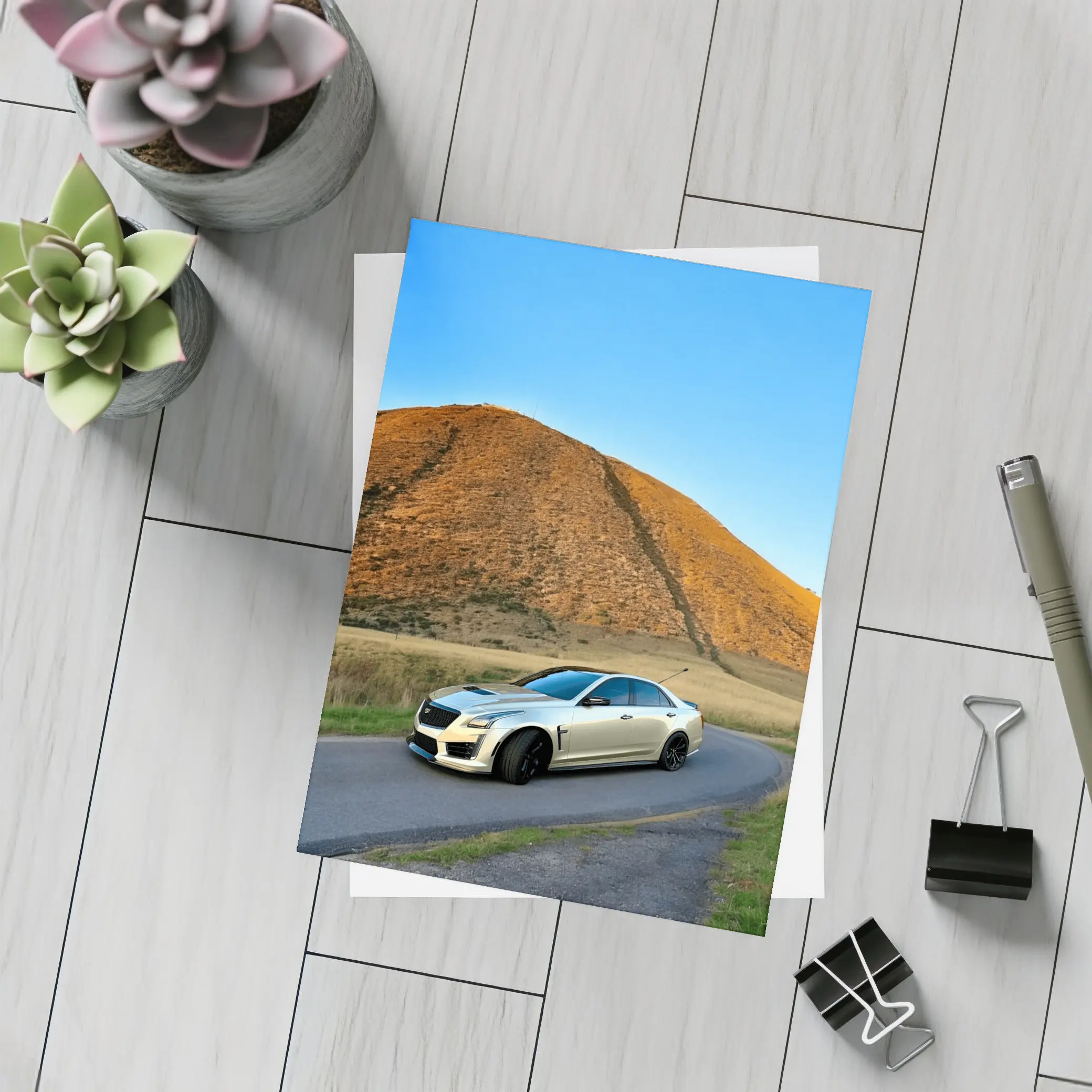 Cadillac CTS-V Silver Sedan Mountain Road – Postcards
