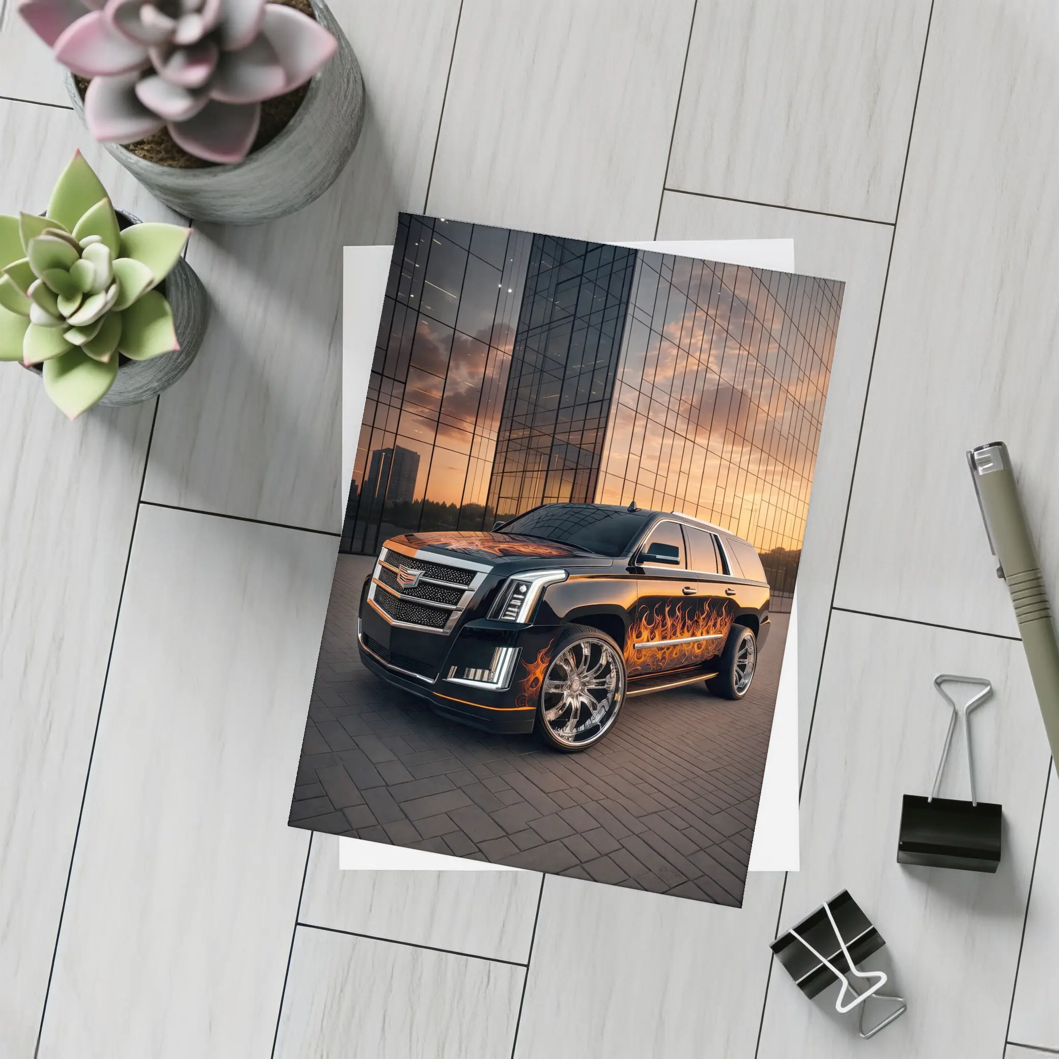 Cadillac Escalade Flame Wrap City Sunset – Postcards