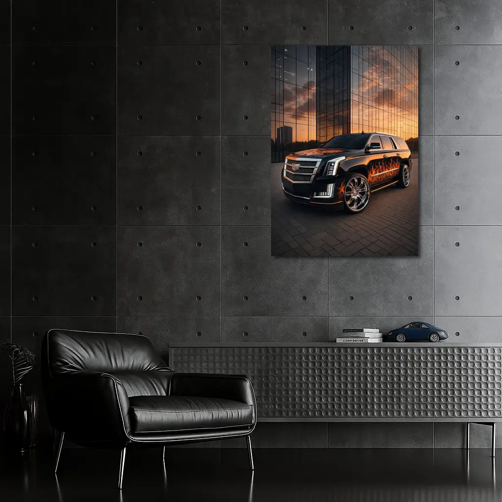 Cadillac Escalade Flame Wrap City Sunset – Wall Art