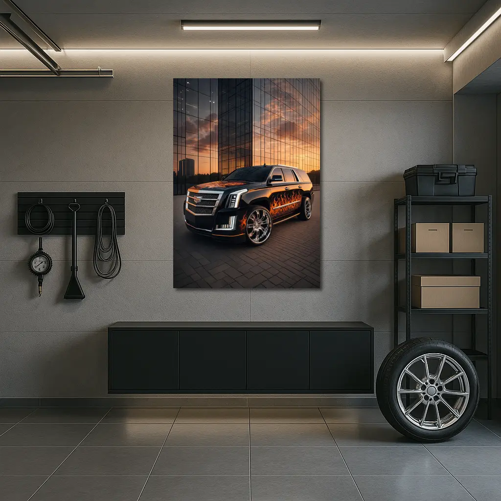 Cadillac Escalade Flame Wrap City Sunset – Wall Art