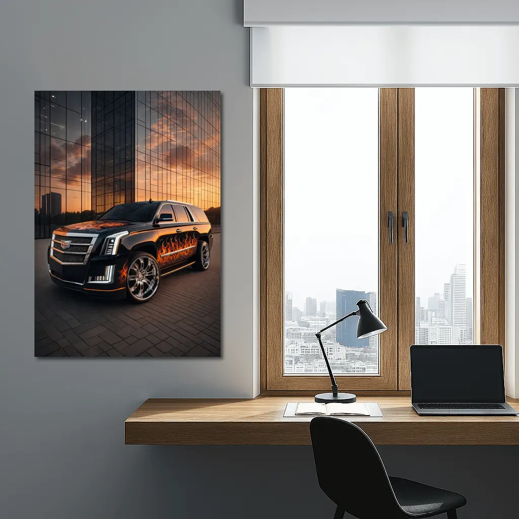 Cadillac Escalade Flame Wrap City Sunset – Wall Art
