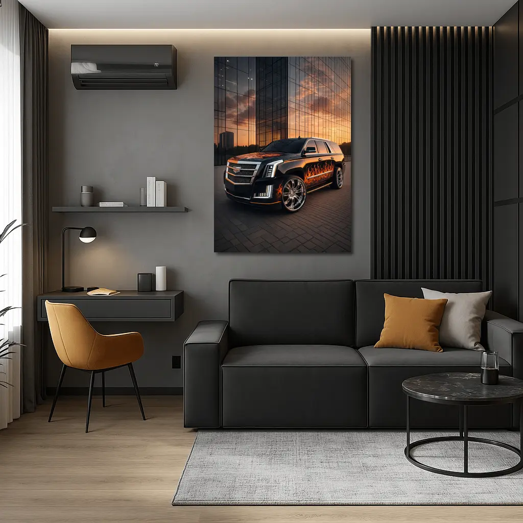 Cadillac Escalade Flame Wrap City Sunset – Wall Art