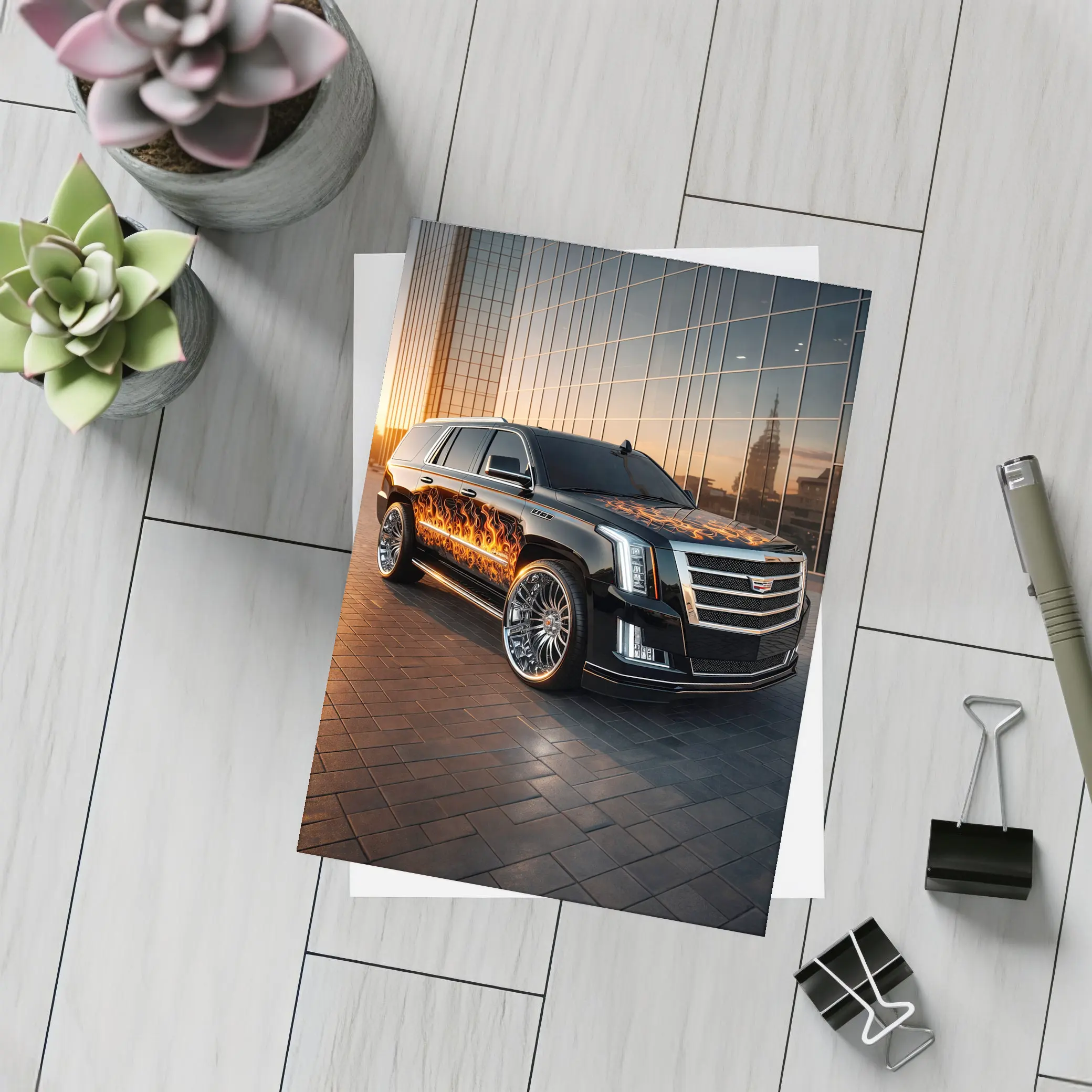 Cadillac Escalade Flame Wrap City Sunset – Postcards
