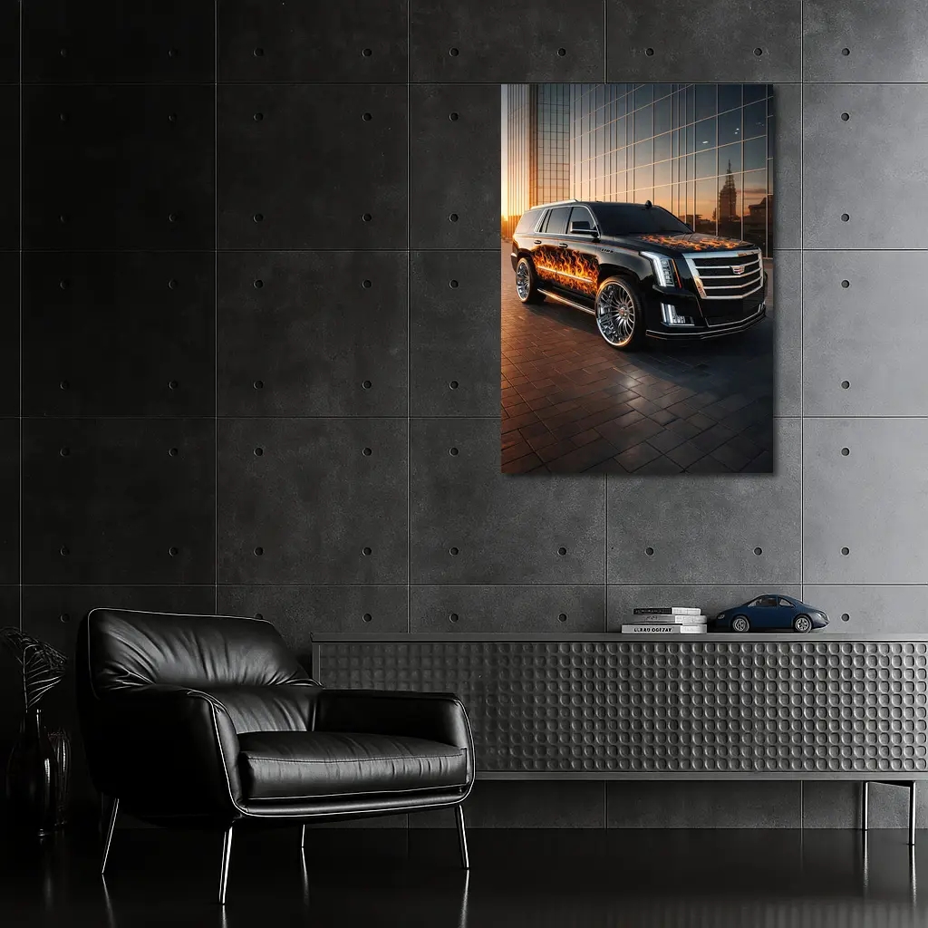 Cadillac Escalade Flame Wrap City Sunset – Wall Art