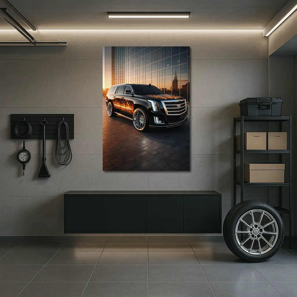 Cadillac Escalade Flame Wrap City Sunset – Wall Art