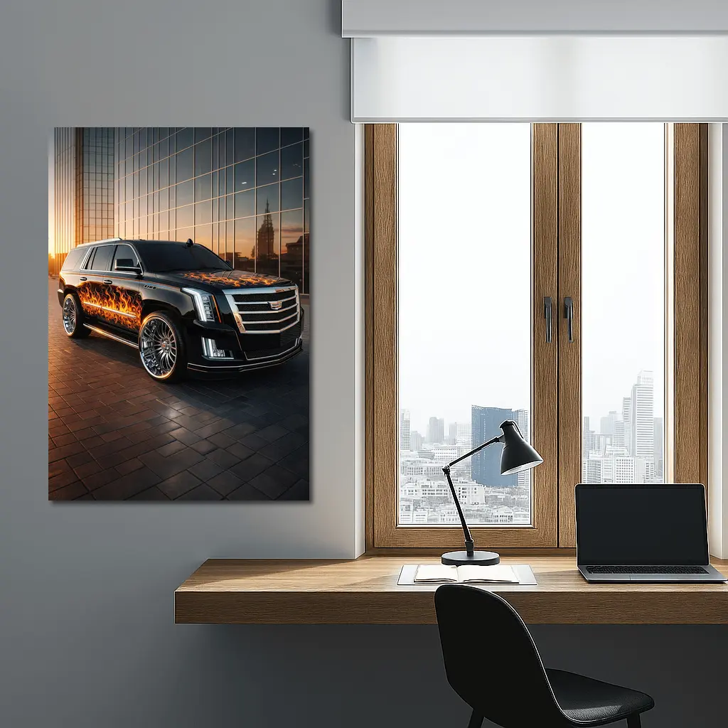 Cadillac Escalade Flame Wrap City Sunset – Wall Art