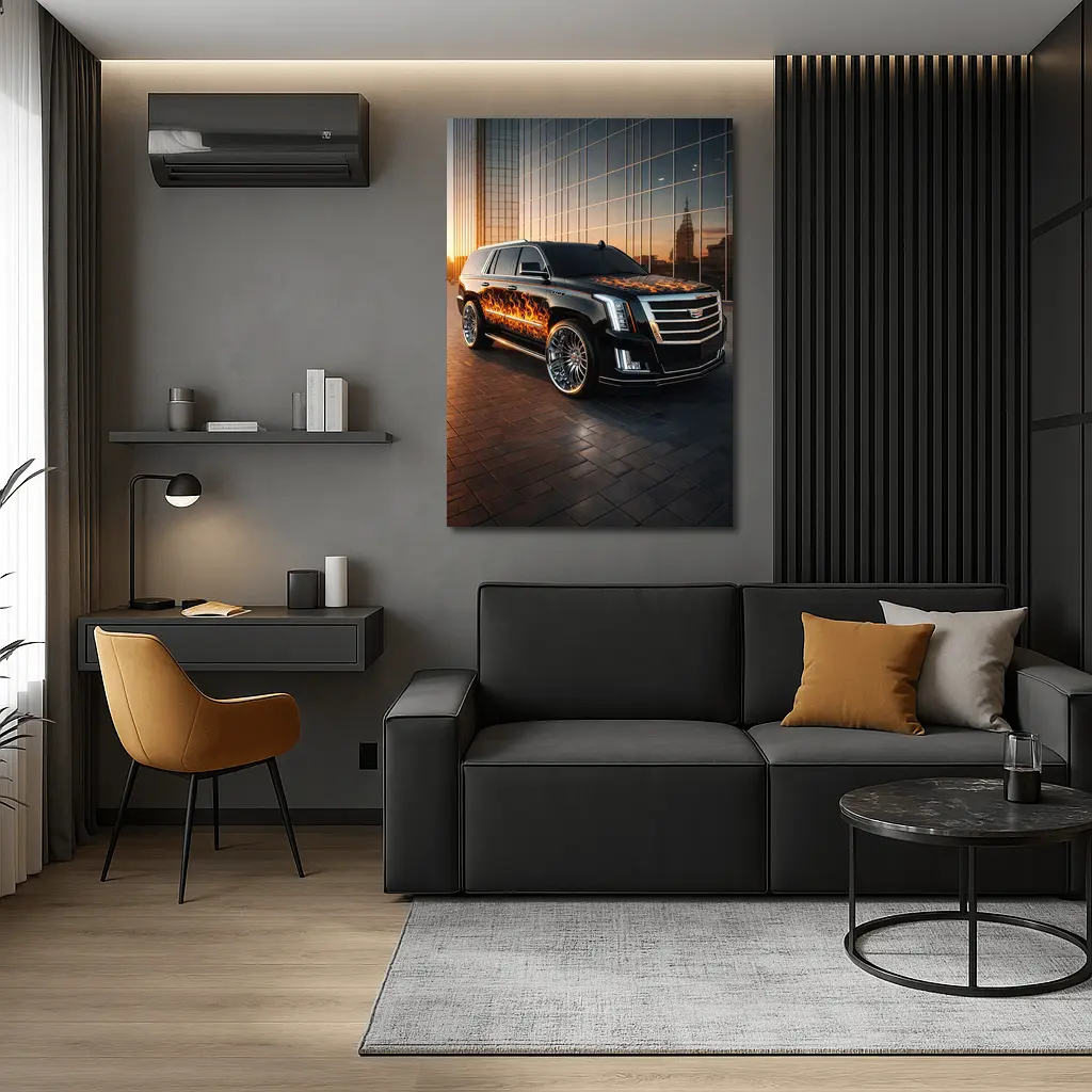 Cadillac Escalade Flame Wrap City Sunset – Wall Art