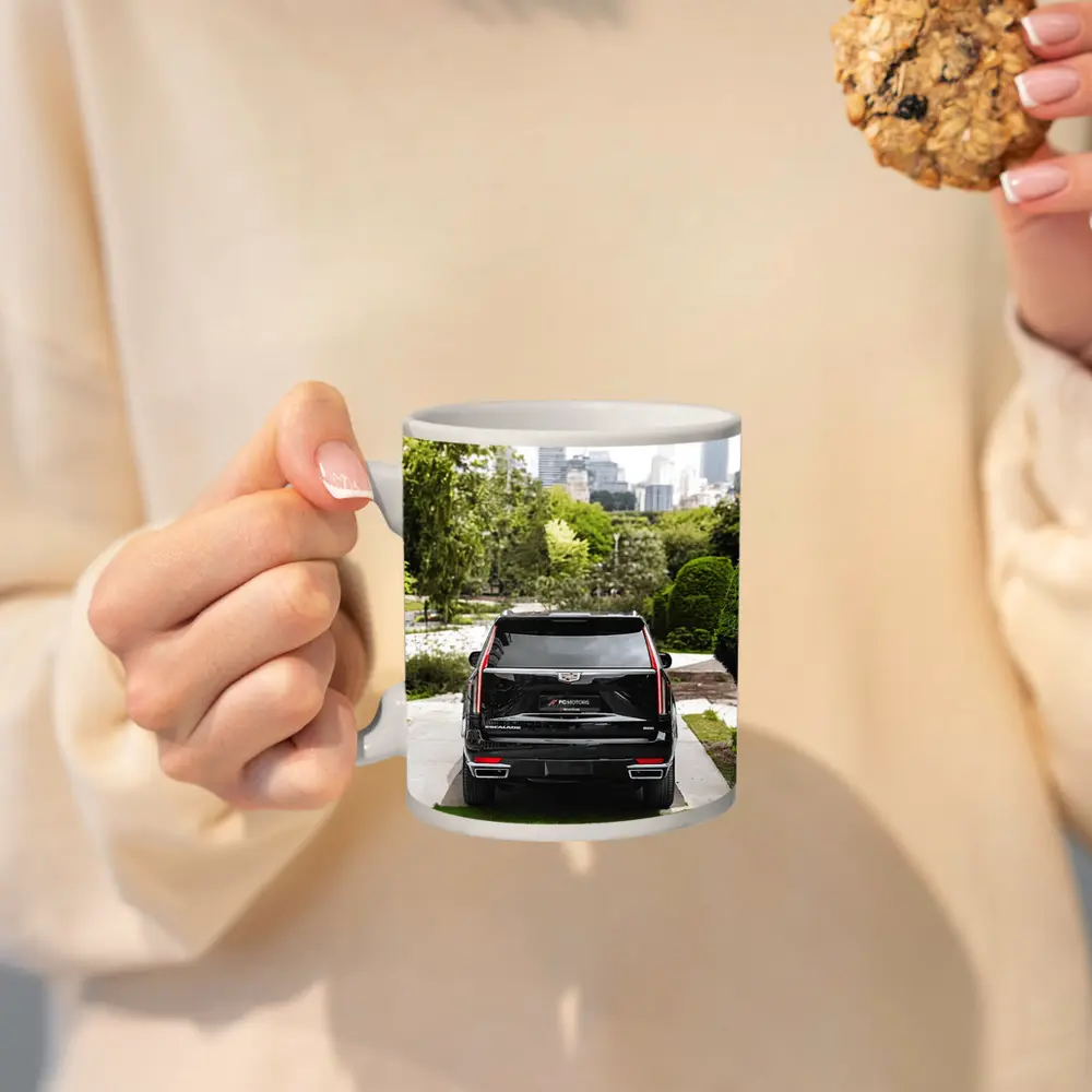 Cadillac Escalade Black SUV City Background – Mugs