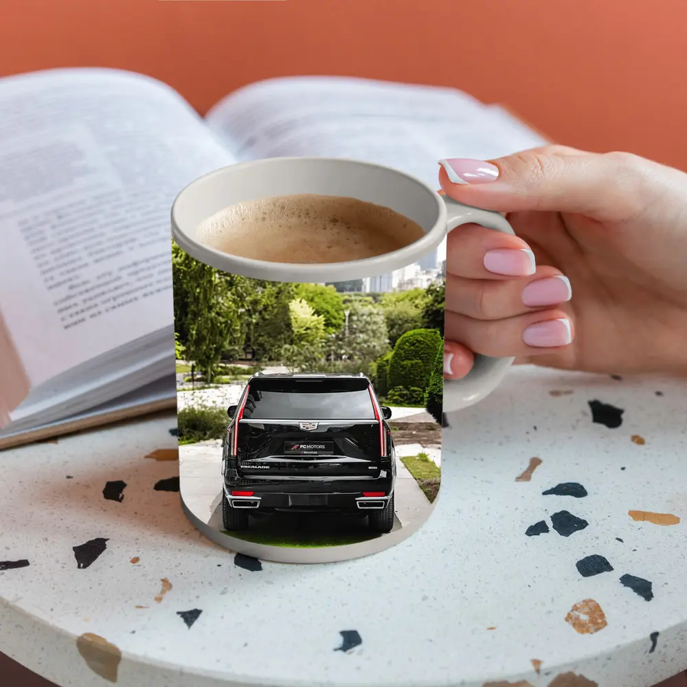 Cadillac Escalade Black SUV City Background – Mugs