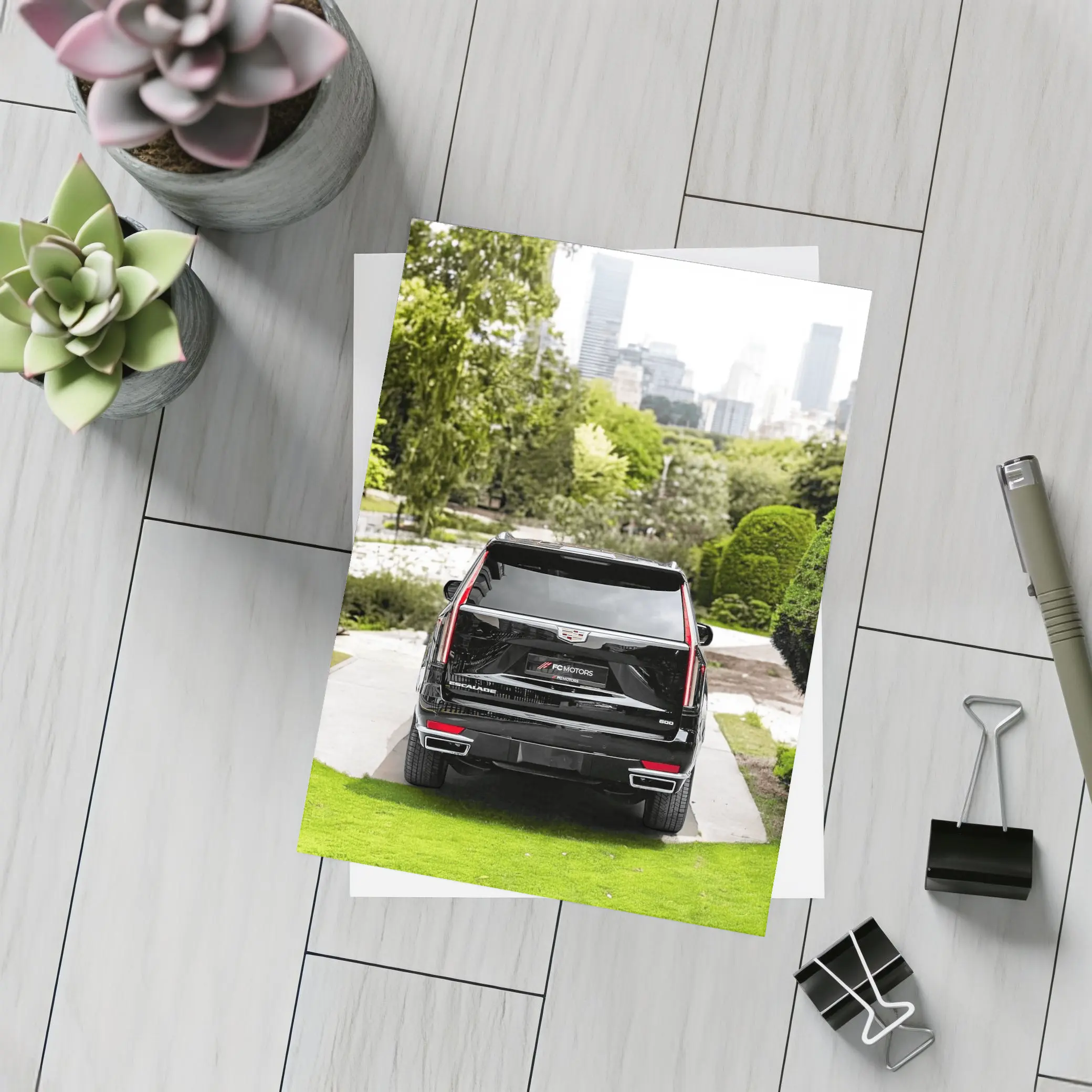 Cadillac Escalade Black SUV City Background – Postcards