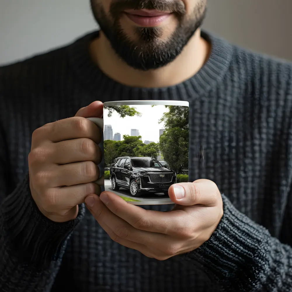 Cadillac Escalade Black SUV City Background – Mugs