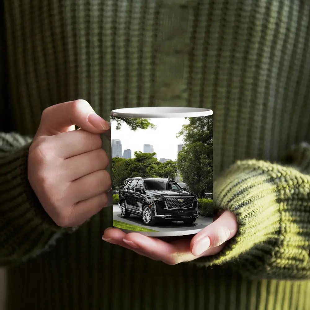 Cadillac Escalade Black SUV City Background – Mugs