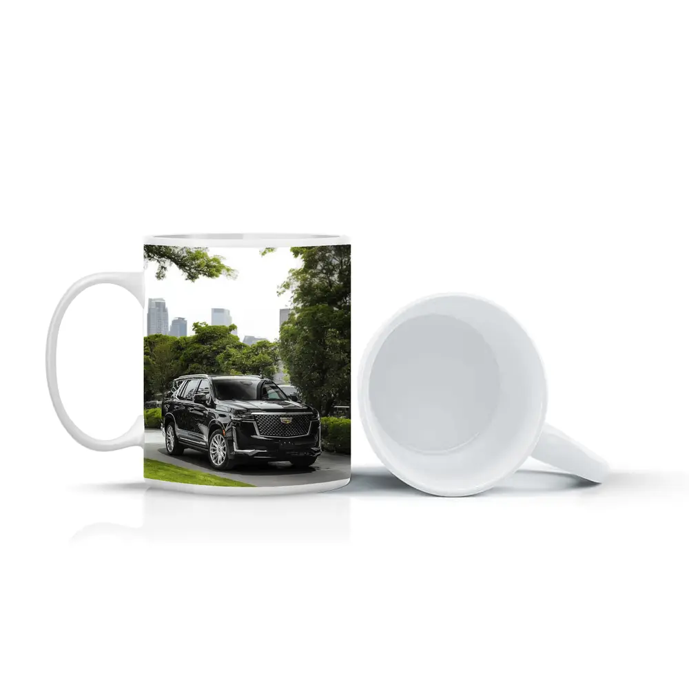 Cadillac Escalade Black SUV City Background – Mugs