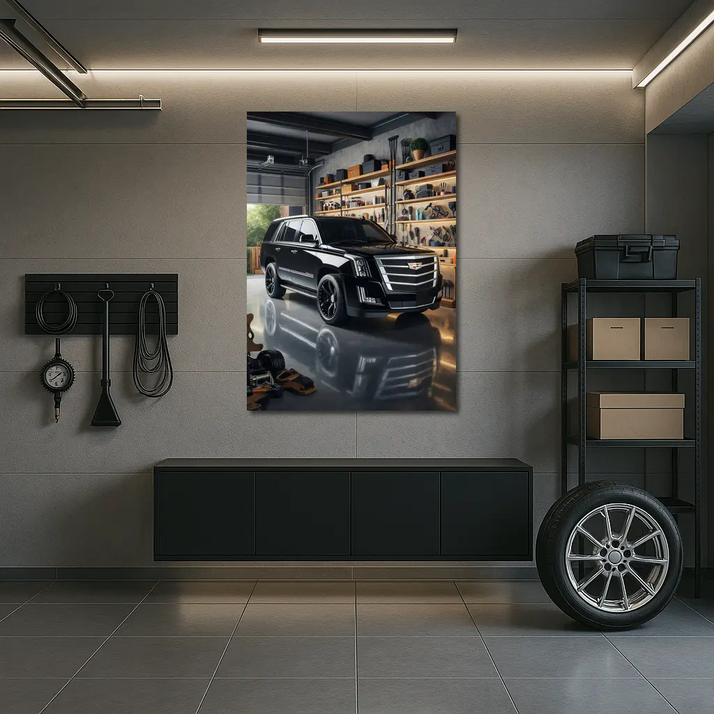 Cadillac Escalade Black SUV Inside Garage – Wall Art