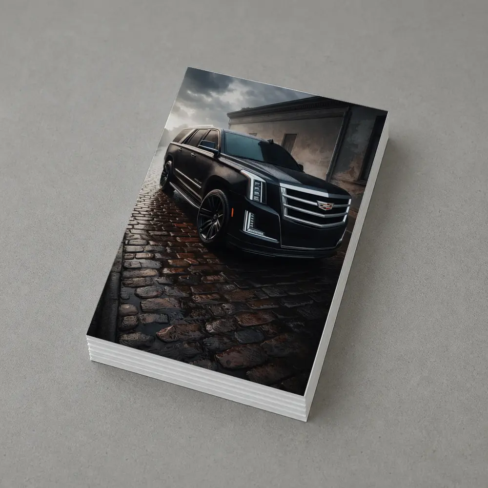 Cadillac Escalade Black SUV Wet Cobblestone Street – Postcards