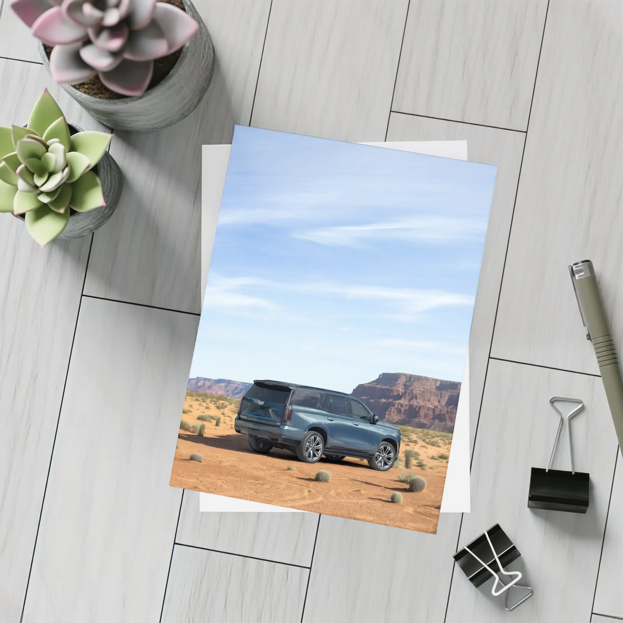 Cadillac Escalade Blue SUV Desert Canyon – Postcards