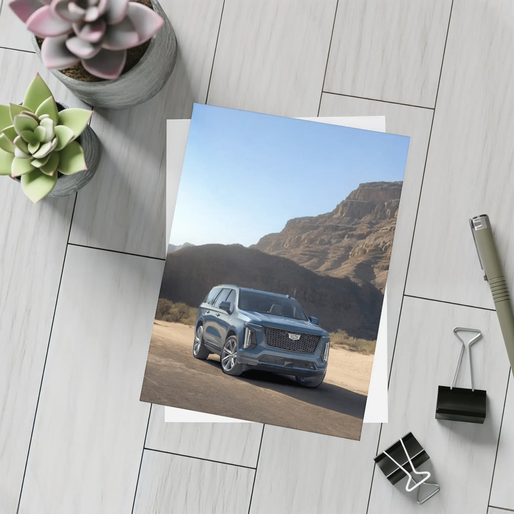 Cadillac Escalade Blue SUV Desert Mountains – Postcards