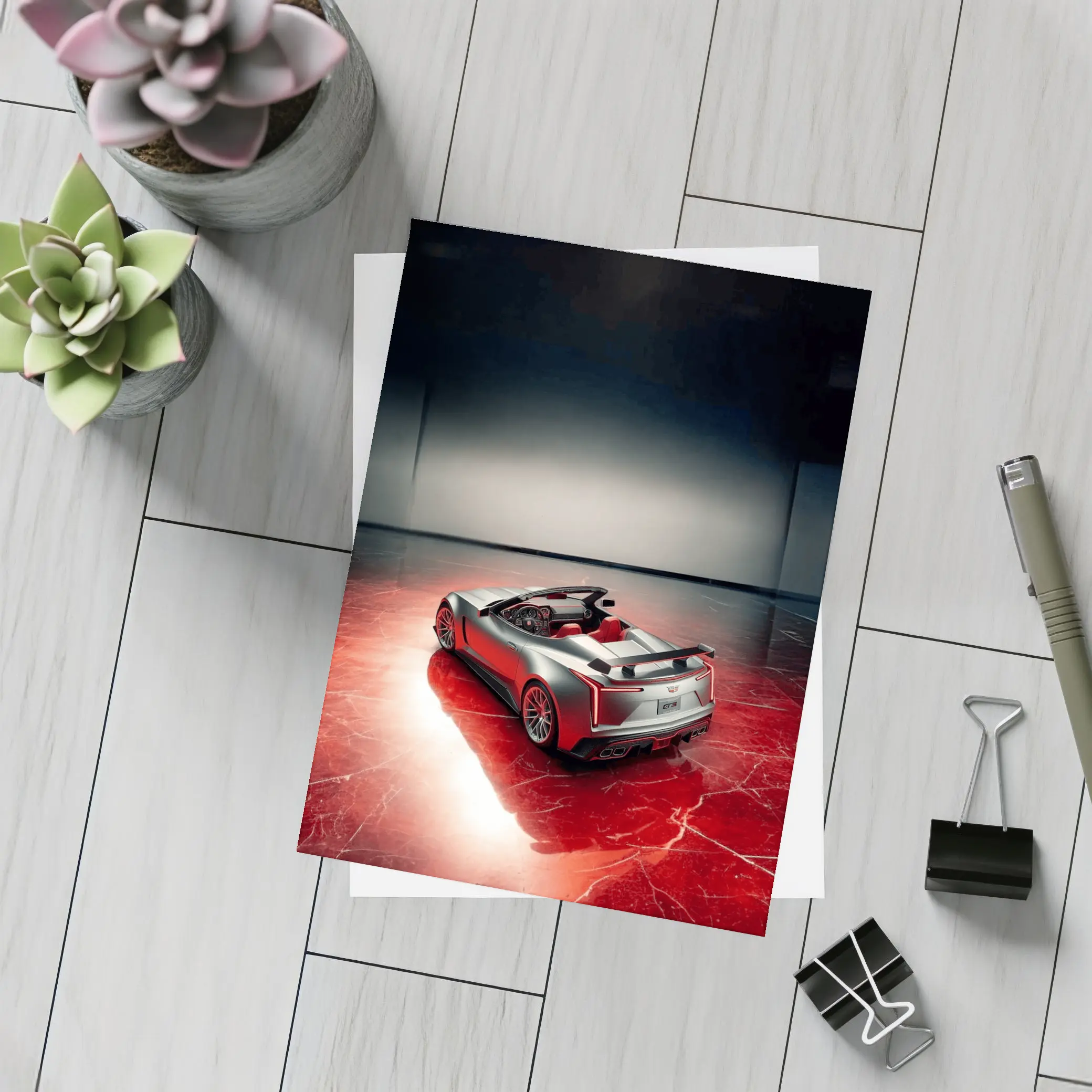 Cadillac XLR Roadster On Red Marble Floor – Postcards