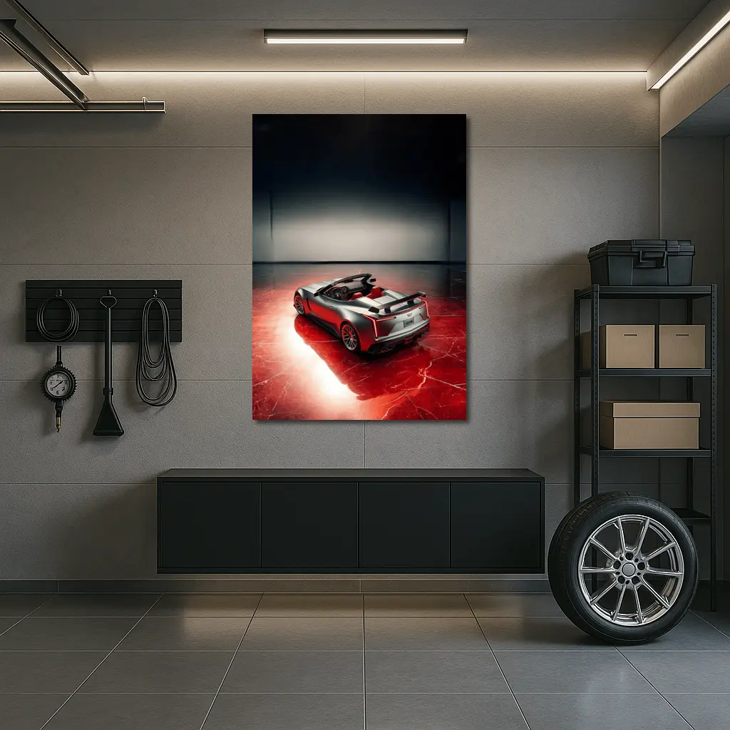 Cadillac XLR Roadster On Red Marble Floor – Wall Art