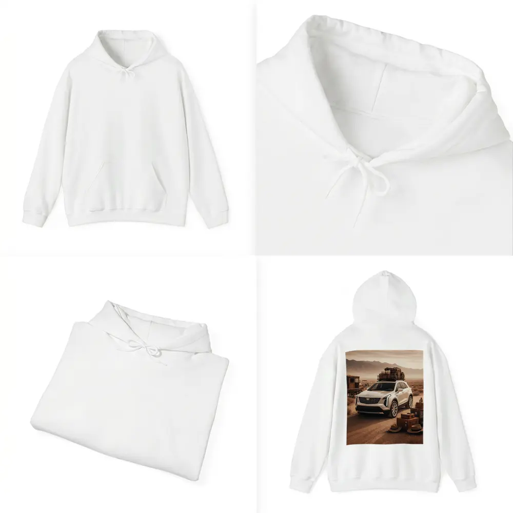 Cadillac XT4 SUV Desert Adventure Scene – Hoodies