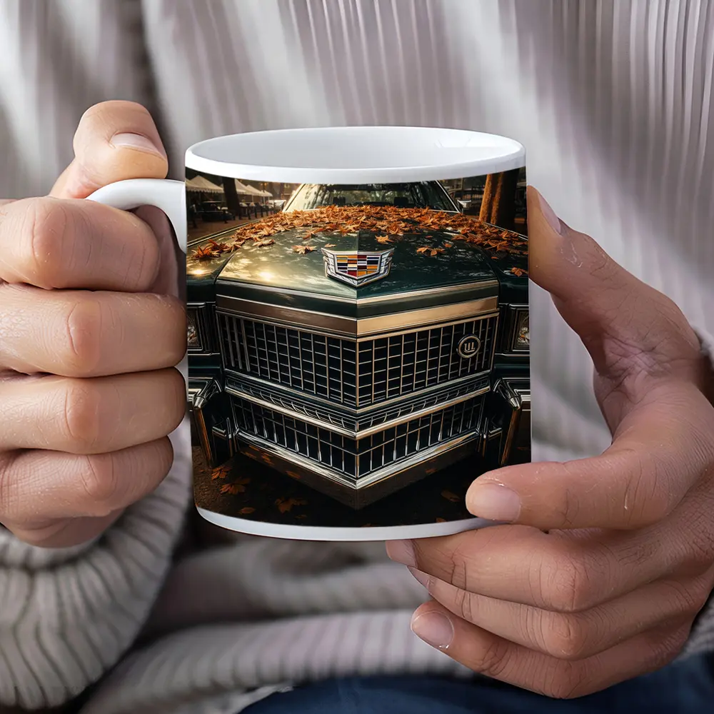 Cadillac Classic Car Hood Autumn Park – Mugs