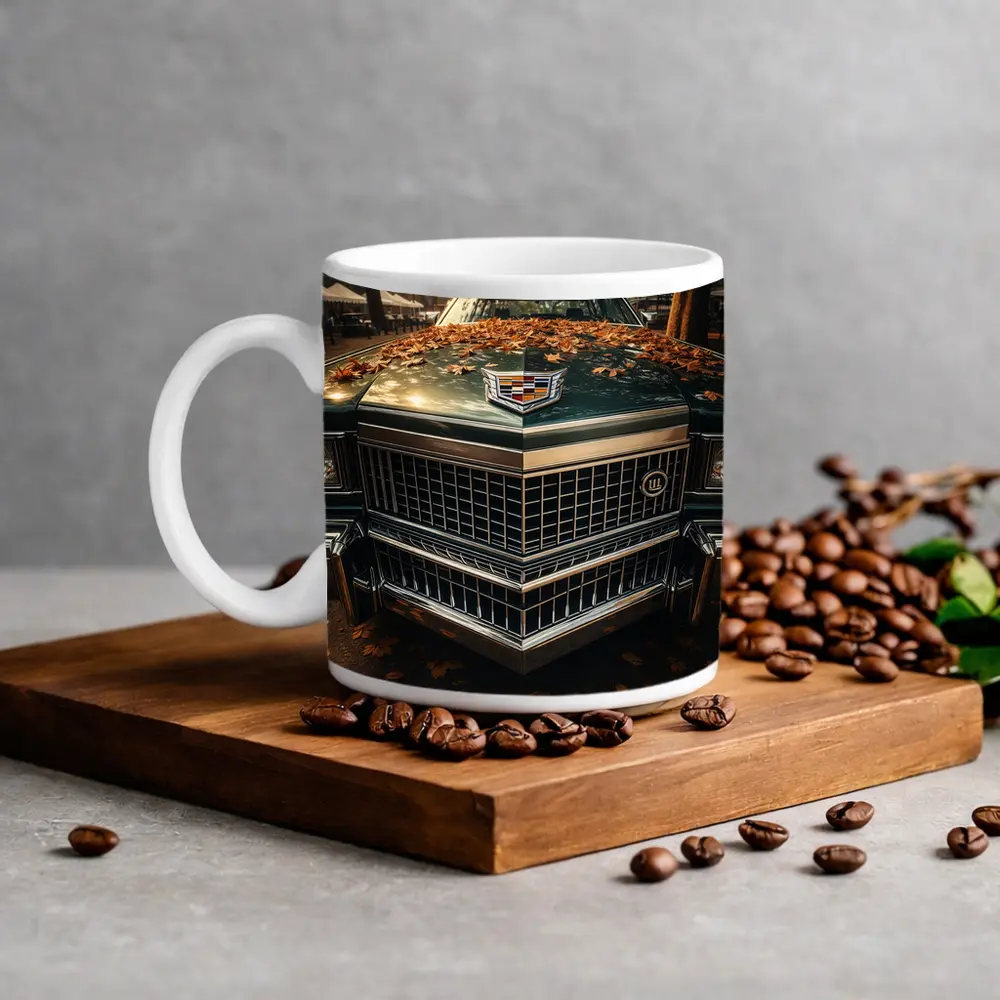 Cadillac Classic Car Hood Autumn Park – Mugs
