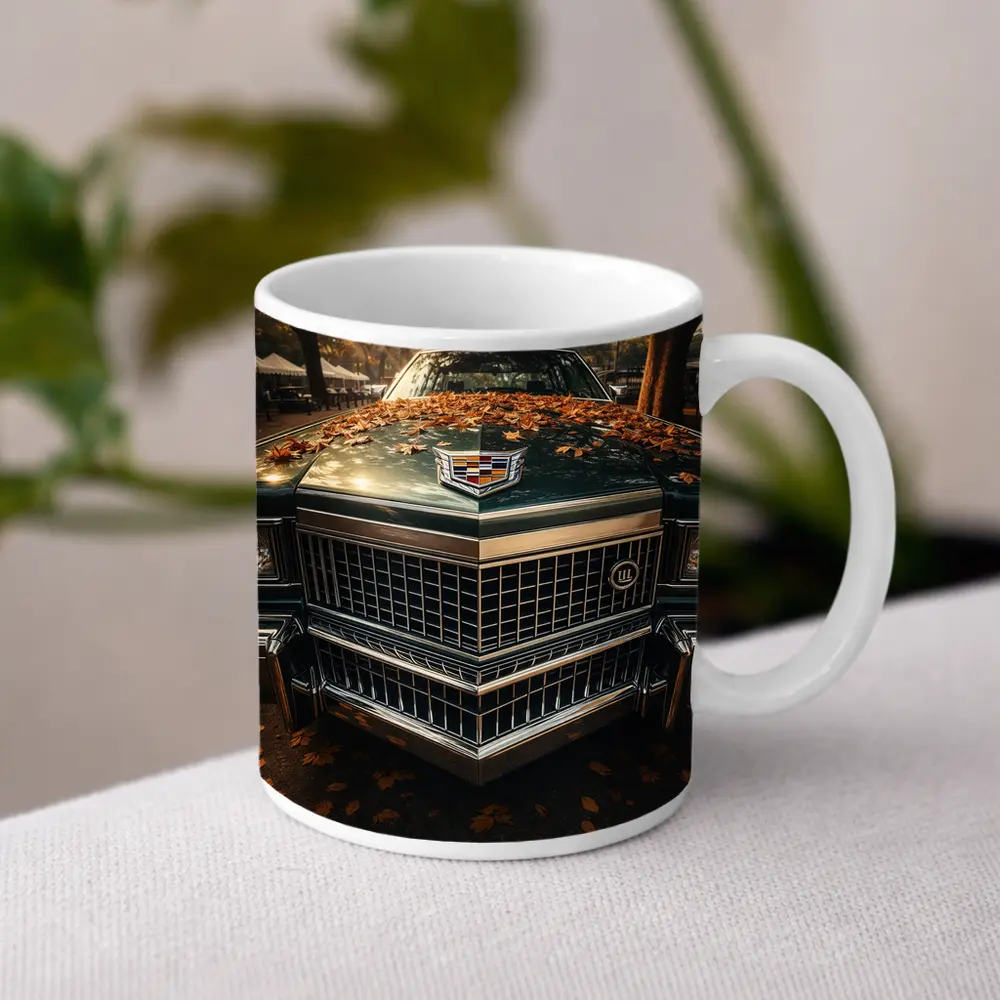 Cadillac Classic Car Hood Autumn Park – Mugs
