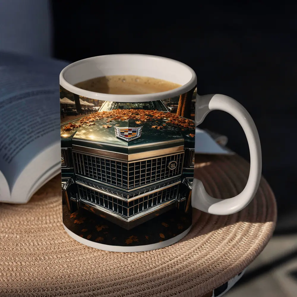 Cadillac Classic Car Hood Autumn Park – Mugs